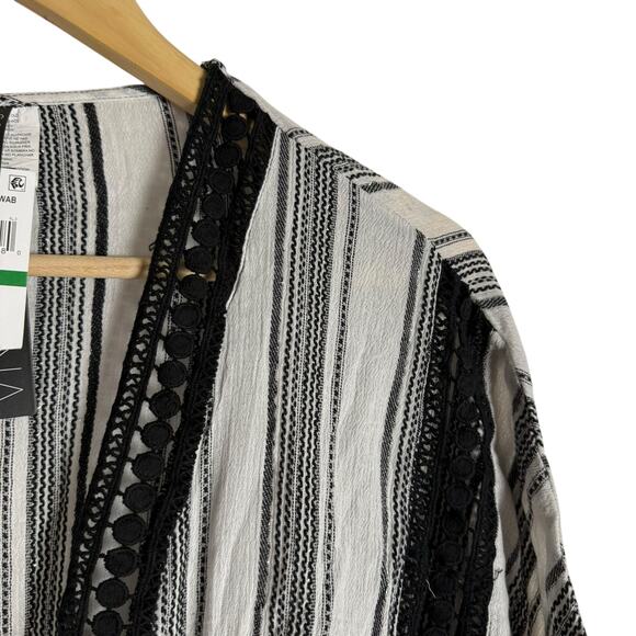 Soluna Swim Black White Striped Tassel Trim Kimono Beach Coverup Size Large - Picture 4 of 9